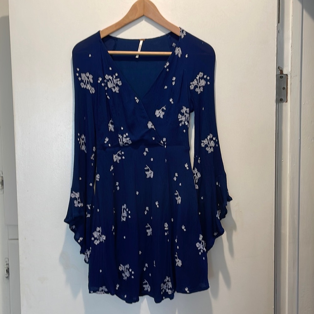 Free People Blue Floral Jasmine Embroidered Mini Dress